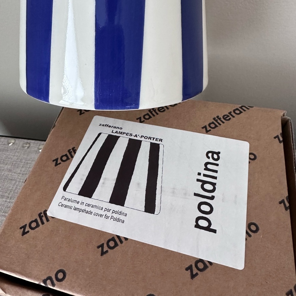 Zafferano Poldina Lido Blue Stripes Ceramic Shade Cover NWT - Picture 2 of 6